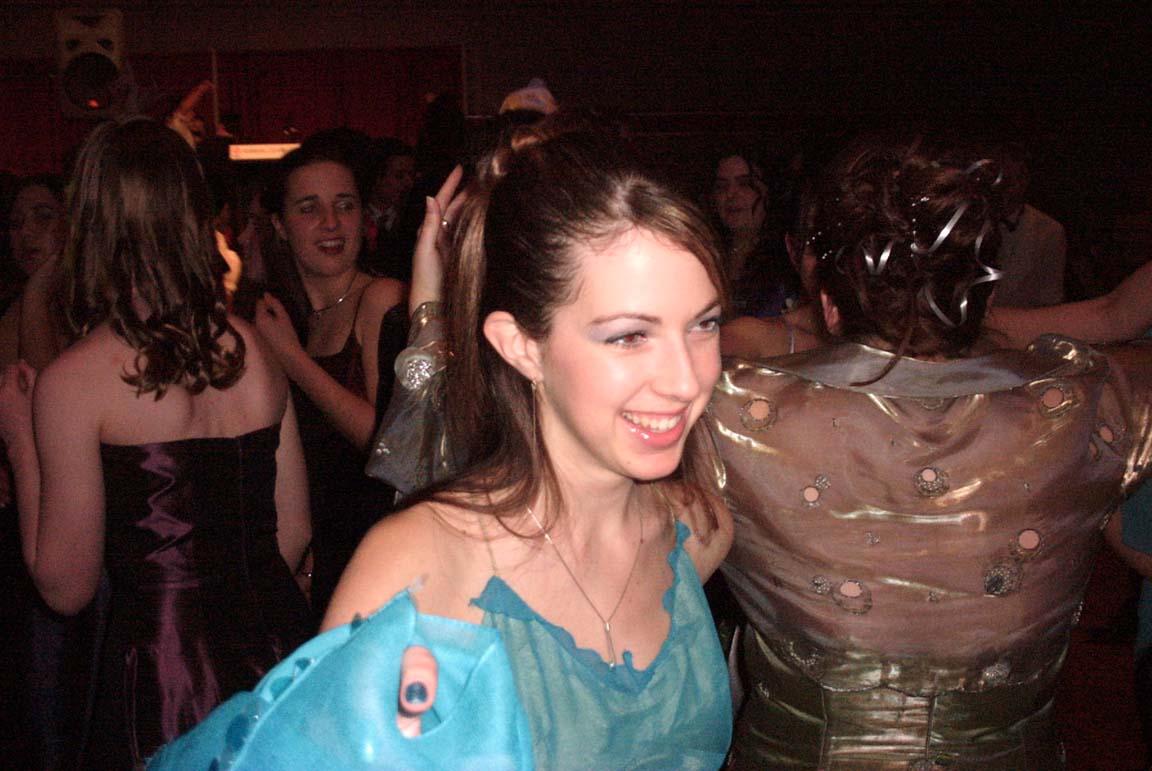 Happy blue dress girl.